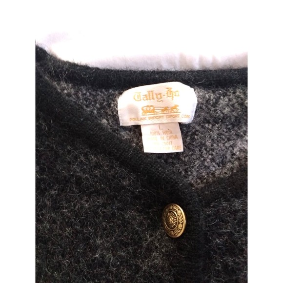 Vintage Tally Ho Women's Off-Black Gray Dark Red Wool Cardigan Sweater L - Picture 9 of 16
